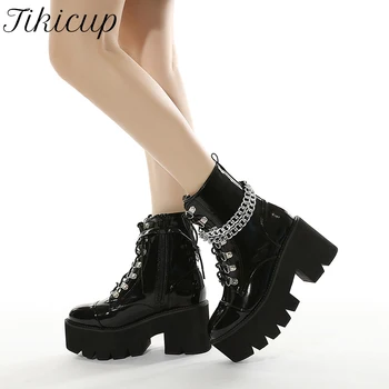 Tikicup Women Patent Leather Chunky Ankle Platform Boots Alternative Goth 15cm Ultra High Heel Booties Ladies Black Gothic Shoes
Tikicup Women Patent Leather Chunky Ankle Platform Boots Alternative Goth 15cm Ultra High Heel Booties Ladies Black Gothic Shoes
