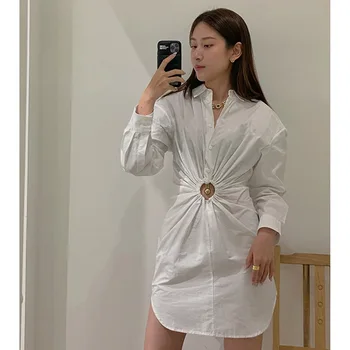 2020 Summer New Style Europe and America WOMEN'S Dress Waist Hole White Shirt Dress Non-mainstream INS Wind a Generation of Fat 
2020 Summer New Style Europe and America WOMEN'S Dress Waist Hole White Shirt Dress Non-mainstream INS Wind a Generation of Fat