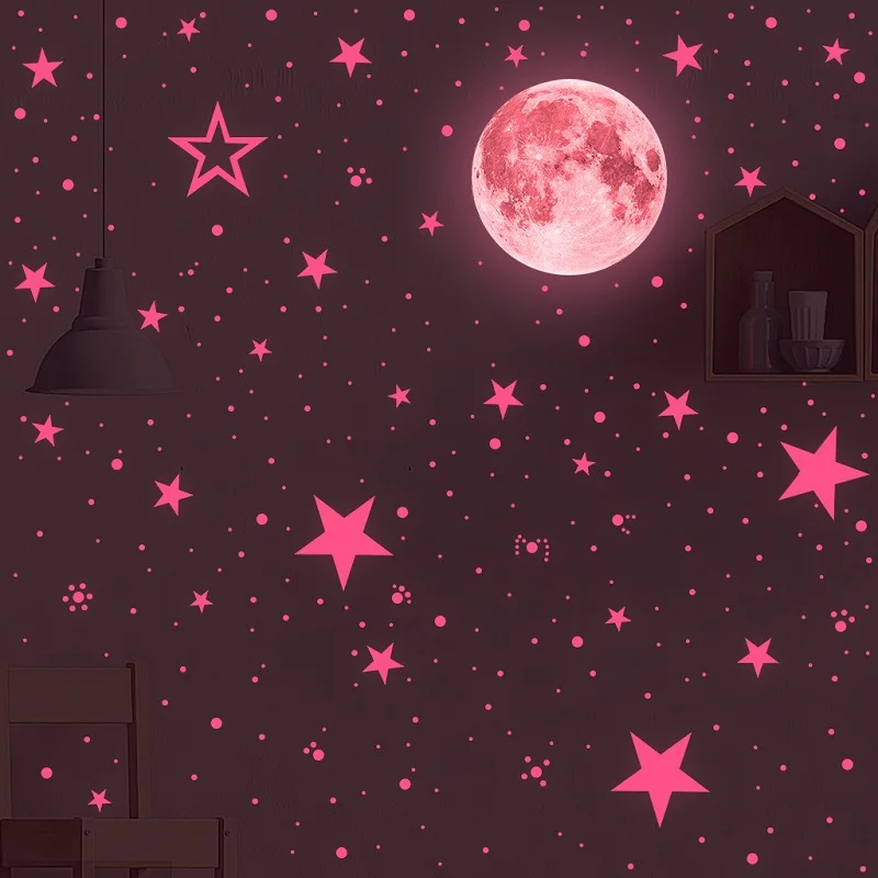 Фото Светящиеся Настенные 3D наклейки в виде розовой Луны для детской комнаты домашний