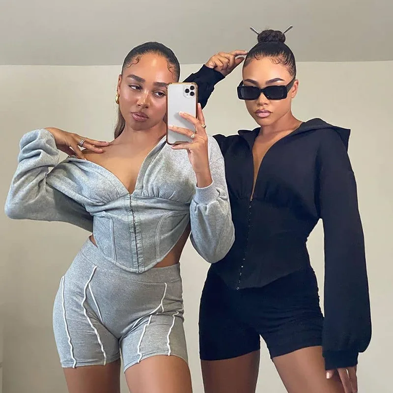 Joskaa Long sleeve Hooded Hidden Breasted Crop Top V Neck Solid Sweatshirts Winter Autumn Hoodies Tees Outfits Casual Outwear 
Joskaa Long sleeve Hooded Hidden Breasted Crop Top V Neck Solid Sweatshirts Winter Autumn Hoodies Tees Outfits Casual Outwear