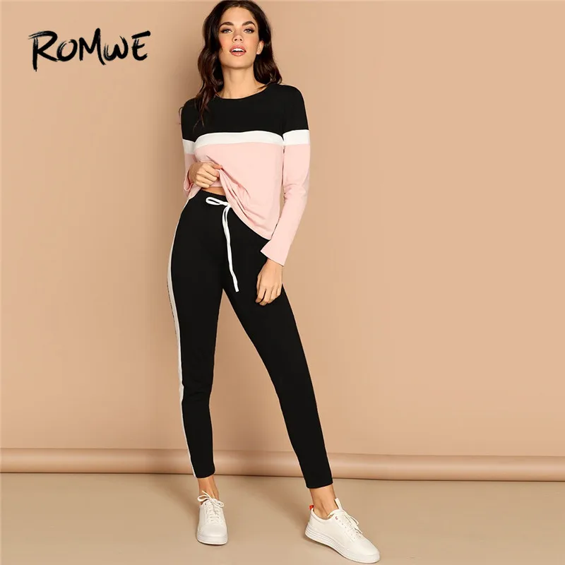 Romwe Sport Colorblock Jogging suits for Women Drawstring Waist Side Panel Pants Two Piece Set 2019 Autumn Workout Sportswear
Romwe Sport Colorblock Jogging suits for Women Drawstring Waist Side Panel Pants Two Piece Set 2019 Autumn Workout Sportswear