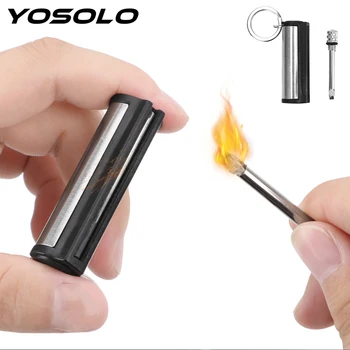 

YOSOLO Permanent Car Keychain Key Ring Striker Lighter Key Chain Cylindrical Match Stainless Steel Auto Accessories