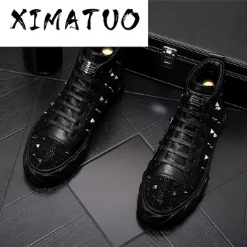 

New Designer Men's high quality Studded Rivet Spike rhinestone Casual Shoes British Man Trending Leisure Shoes Male black white