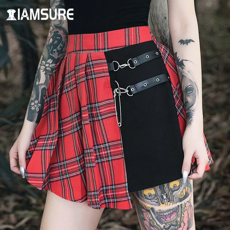 IAMSURE Streetwear Plaid Patchwork Sexy Pleated Skirts For Women Gothic Punk Style Contrast Color High Waist Female Mini Skirts
IAMSURE Streetwear Plaid Patchwork Sexy Pleated Skirts For Women Gothic Punk Style Contrast Color High Waist Female Mini Skirts