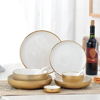 Ceramic Gold Plate Nordic Style Creative Porcelain Dish Soup Rice Bowl Set Snack Dessert Dinner Cake Tray Tableware
Ceramic Gold Plate Nordic Style Creative Porcelain Dish Soup Rice Bowl Set Snack Dessert Dinner Cake Tray Tableware