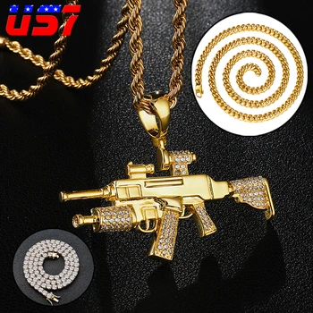 US7 Micro Paved Crystal AK47 Gun Pendants Necklaces Copper Shiny Iced Out Rapper Necklace Hip Hop Tennis Chain Men Jewelry
US7 Micro Paved Crystal AK47 Gun Pendants Necklaces Copper Shiny Iced Out Rapper Necklace Hip Hop Tennis Chain Men Jewelry