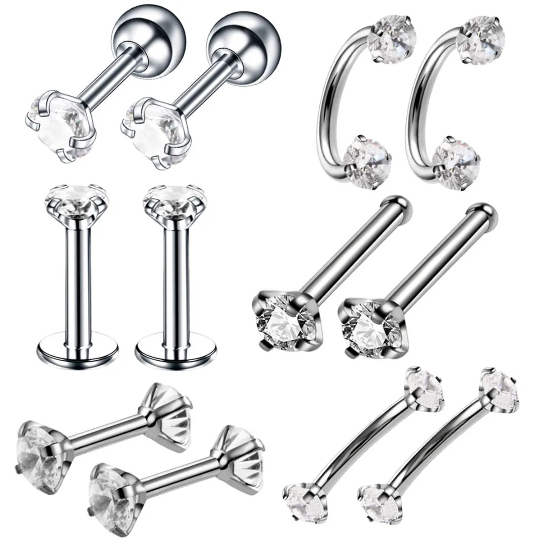 12pcs/set Mixed Style Crystal Barball Nose Rings Stud Lip Tongue Eyebrow Navel Belly Ring Stainless Steel Body Piercing Jewelry
12pcs/set Mixed Style Crystal Barball Nose Rings Stud Lip Tongue Eyebrow Navel Belly Ring Stainless Steel Body Piercing Jewelry