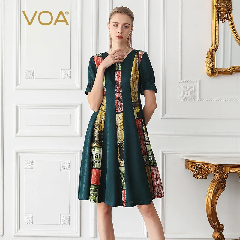 VOA Real Silk Crew Neck Half-sleeve Shirt X Type Irregular Contrast Color Medium-length Dress Simple Silk Dress A817
VOA Real Silk Crew Neck Half-sleeve Shirt X Type Irregular Contrast Color Medium-length Dress Simple Silk Dress A817