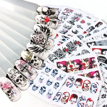 24pcs Nail Art Water Transfer Decals Nail Sticker Halloween Skull Bone Clown Tattoo Sliders For Nails Accessories JISTZ731-755
24pcs Nail Art Water Transfer Decals Nail Sticker Halloween Skull Bone Clown Tattoo Sliders For Nails Accessories JISTZ731-755
