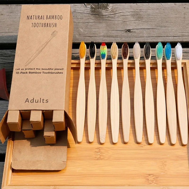 New design mixed color bamboo toothbrush Eco Friendly wooden Tooth Brush Soft br
