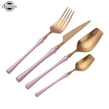 Pink Gold 304 Stainless Steel 24pcs/set Cutlery Set Flatware Western Tableware Dinnerware Bamboo Fork Knives Spoon Drop Shipping
Pink Gold 304 Stainless Steel 24pcs/set Cutlery Set Flatware Western Tableware Dinnerware Bamboo Fork Knives Spoon Drop Shipping