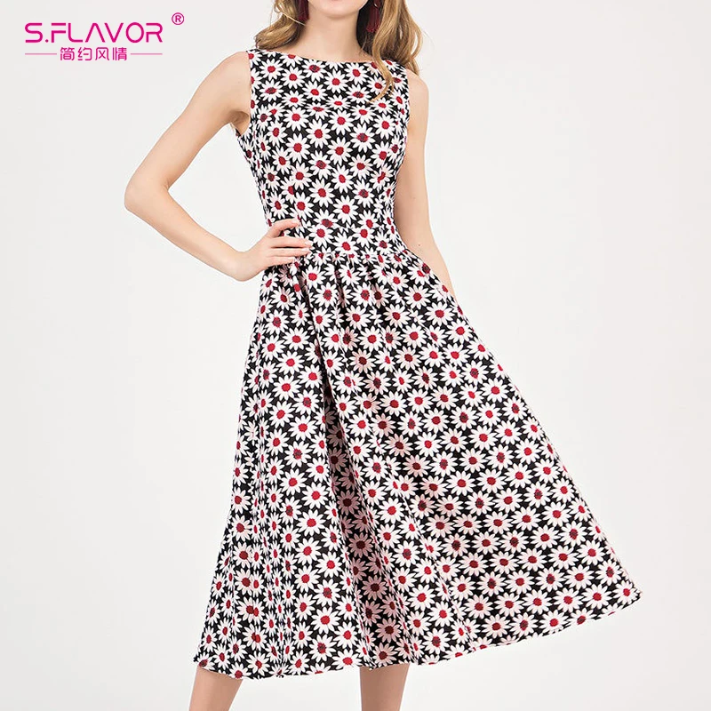 S. FLAVOR винтажное женское платье трапециевидной формы без рукавов элегантное