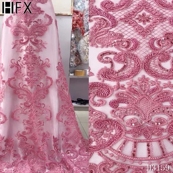 HFX Pink African Hand Beaded Lace Fabric 2020 High Quality Nigerian Lace Fabric with Beads Embroidery Bridal Lace Fabric 3159 
HFX Pink African Hand Beaded Lace Fabric 2020 High Quality Nigerian Lace Fabric with Beads Embroidery Bridal Lace Fabric 3159