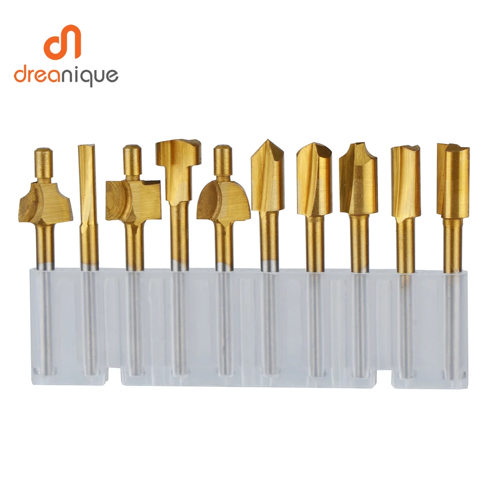 HSS Router Bits Wood Cutter Milling Fits Dremel Rotary Tool Set 10pcs 1/8" 3mm Titanium coating
HSS Router Bits Wood Cutter Milling Fits Dremel Rotary Tool Set 10pcs 1/8" 3mm Titanium coating
