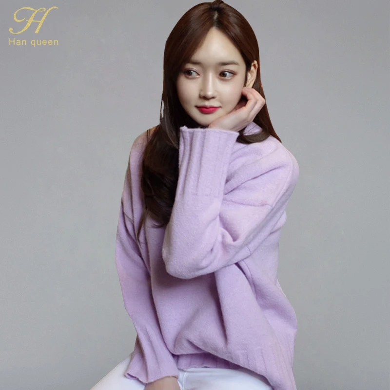 H Han Queen Solid Color Romantic Purple Loose Pullover Sweaters Women 2019 Autumn Winter Thick Sweater O-neck Straight Pullovers
H Han Queen Solid Color Romantic Purple Loose Pullover Sweaters Women 2019 Autumn Winter Thick Sweater O-neck Straight Pullovers
