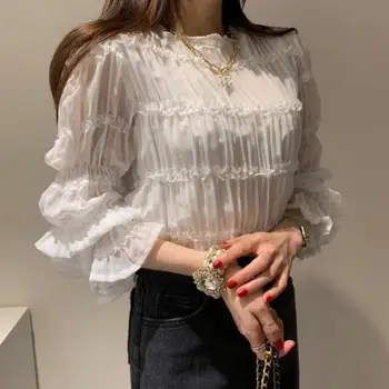 Women's Tops Blouse Spring Autumn Long Sleeve Round Collar Lace Chiffon Blouse Drape Fashion Plus Size Ladies Madam Top Shirt 
Women's Tops Blouse Spring Autumn Long Sleeve Round Collar Lace Chiffon Blouse Drape Fashion Plus Size Ladies Madam Top Shirt