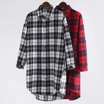 Women's Blouse Lapel Vintage Plaid Print Shirt Plus Size Spring Autumn Loose Single-breasted Long Sleeve Blusas Mujer De Moda
Women's Blouse Lapel Vintage Plaid Print Shirt Plus Size Spring Autumn Loose Single-breasted Long Sleeve Blusas Mujer De Moda