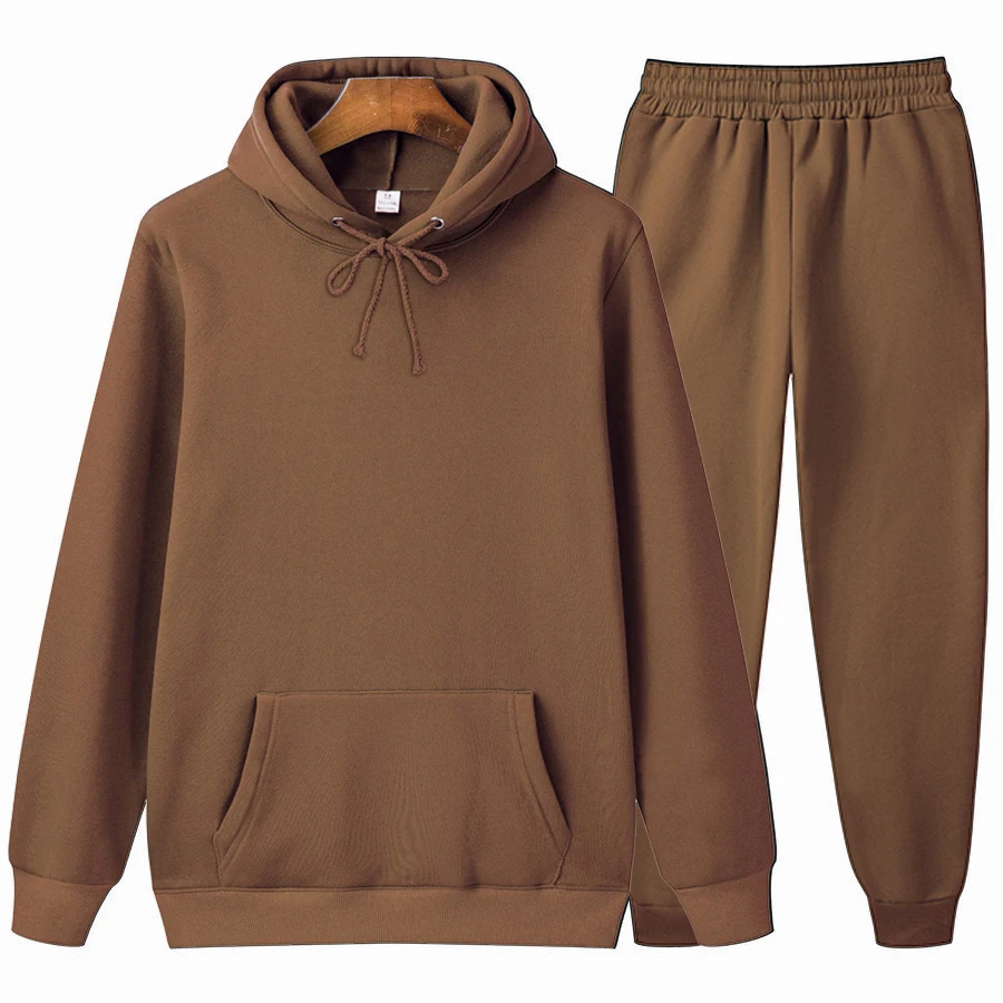 Фото New Brand Men Hoodie Fashion Sportswear brown apricot Hoodies+Pants Suit Hip Hop Men's tracksuit Sweatshirts Clothing S-XXXL | Мужская