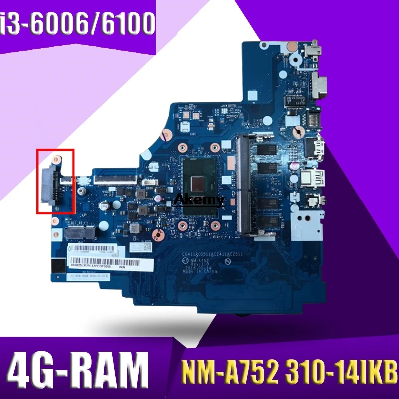 NM-A752 Laptop motherboard para Lenovo 310-14ISK 510-14ISK mainboard original 4GB-RAM I3-6006U/6100U