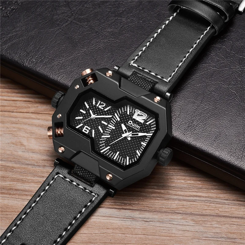 Лидирующий бренд Oulm часы модный дизайн мужские с двумя часовыми поясами