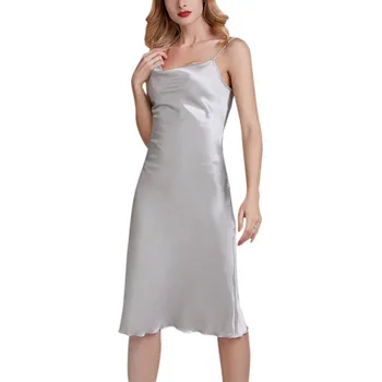 Sexy Nightdress Solid Color Silk Dress Spring/Summer Elegant Thin Nightdresses Home Service Outwear Vetements Femmes 
Sexy Nightdress Solid Color Silk Dress Spring/Summer Elegant Thin Nightdresses Home Service Outwear Vetements Femmes
