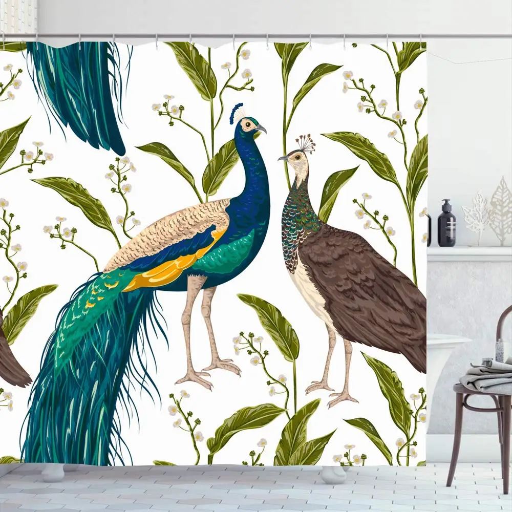 Shower Curtain Set with Hooks 60x72 Inches Spring Motif Tree Couple Peacock Flora Flower Watercolor Botanical Colorful Fauna
Shower Curtain Set with Hooks 60x72 Inches Spring Motif Tree Couple Peacock Flora Flower Watercolor Botanical Colorful Fauna