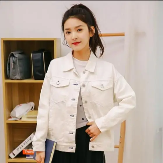 Фото Корейский стиль 2020 весна осень белая джинсовая куртка Женская Повседневная