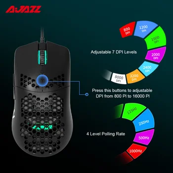 Ajazz AJ390 Gaming Mouse 7 Keys Honeycomb Hollow Design 69g Lightweight Wired Mouse 6 Colors LED Light 16000DPI Adjustable ABS
Ajazz AJ390 Gaming Mouse 7 Keys Honeycomb Hollow Design 69g Lightweight Wired Mouse 6 Colors LED Light 16000DPI Adjustable ABS