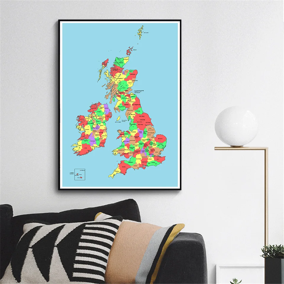 

60*90 Political Map of The United Kingdom Modern Wall Art Poster Canvas Painting School Supplies Living Room Home Decoration