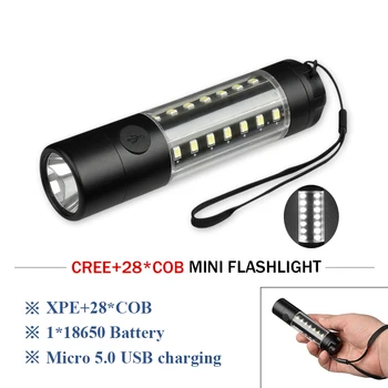 USB flashlight 18650 t6 COB flash light torch Dual light source Warning Light waterproof travel linterna camping lantern zaklamp
USB flashlight 18650 t6 COB flash light torch Dual light source Warning Light waterproof travel linterna camping lantern zaklamp