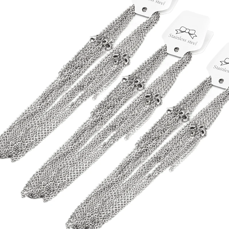 10pcs/lot 2mm Cut Rolo Link Chain Cuban Stainless Steel Chains Adjustable Necklaces Women/Men Pendant Bracelet Bulk 45cm+5cm | Украшения и