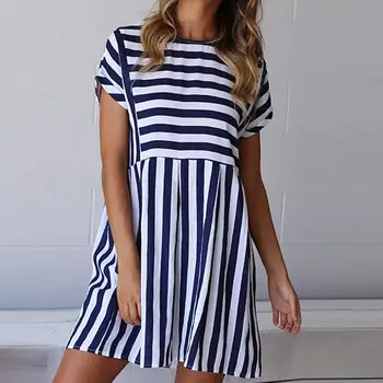 New Fashion Women Striped Printed Pocket Short Sleeve O Neck A-Line Beach Mini Dress
New Fashion Women Striped Printed Pocket Short Sleeve O Neck A-Line Beach Mini Dress