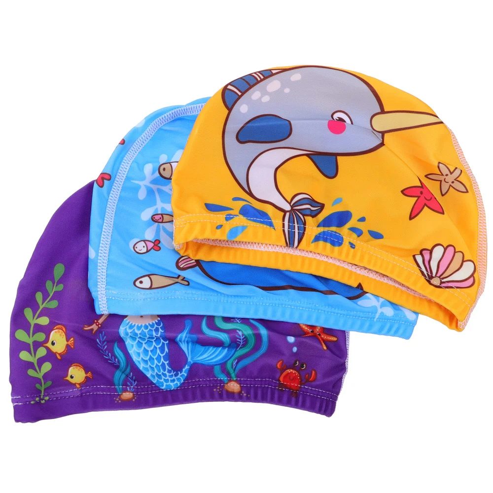3pcs Fun Swim Caps High Elastic Swimming Bathing for Boys and Girls | Спорт и развлечения