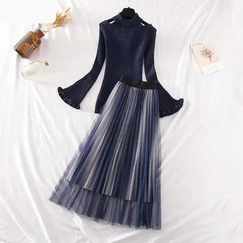 spring new knitted women sets knitted turtleneck flare sleeved sweaters and high waist mesh A-line knee-length skirts lady skirt
spring new knitted women sets knitted turtleneck flare sleeved sweaters and high waist mesh A-line knee-length skirts lady skirt