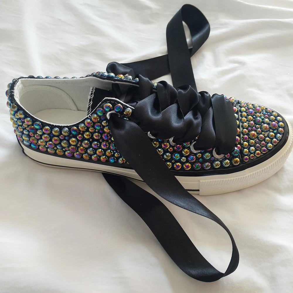Women Flat black Sneakers Casual Female Mesh Bling pearl Platform Comfortable rhinestone Vulcanized Crystal Shining Shoes New
Women Flat black Sneakers Casual Female Mesh Bling pearl Platform Comfortable rhinestone Vulcanized Crystal Shining Shoes New