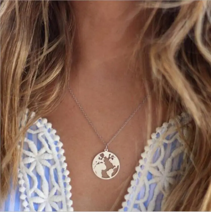 2019 винтажное ожерелье с картой мира женское геометрическое круглое Ожерелье