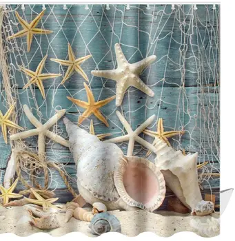 Shower Curtain with Hooks Beach Wooden Board Starfish Shell Pattern Waterproof Shower Curtain 
Shower Curtain with Hooks Beach Wooden Board Starfish Shell Pattern Waterproof Shower Curtain