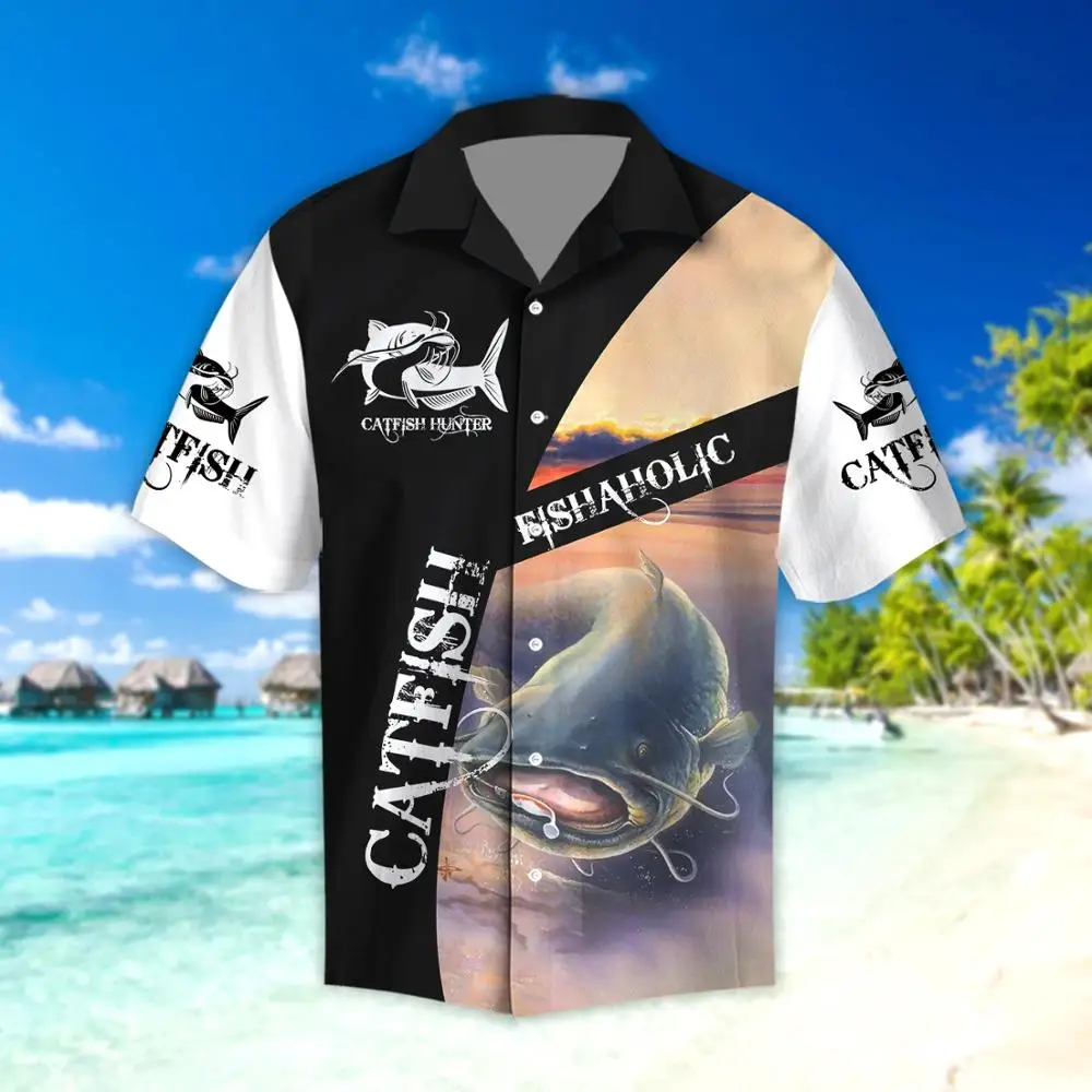 

2020 Summer beach Short sleeve Shirts Catfish Fishaholic Fishing 3D Printed Hawaii Shirt Mens Harajuku Casual Shirt dropshipping