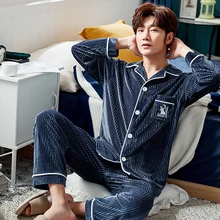 Pyjamas en velours doux femmes hommes automne hiver vêtements de nuit à manches longues Pijama Couple coréen Homme vêtements de nuit Cardigan Pyjamas DSFZS(China)