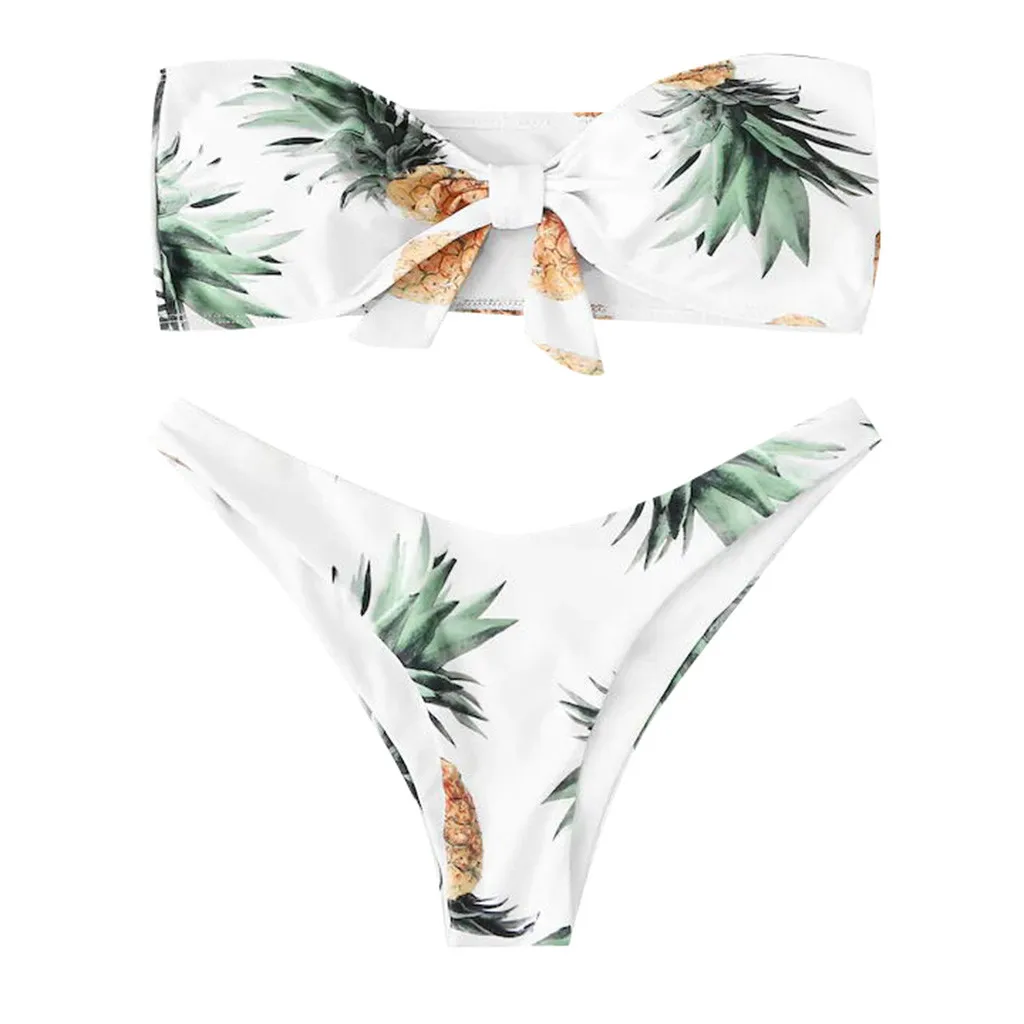 

2020 Cami Palm Print Biquini Swim Suit Maillot De Bain Sexy Brazilian Bikini Set Swimwear White Women Swimsuit Bathing Suit #W