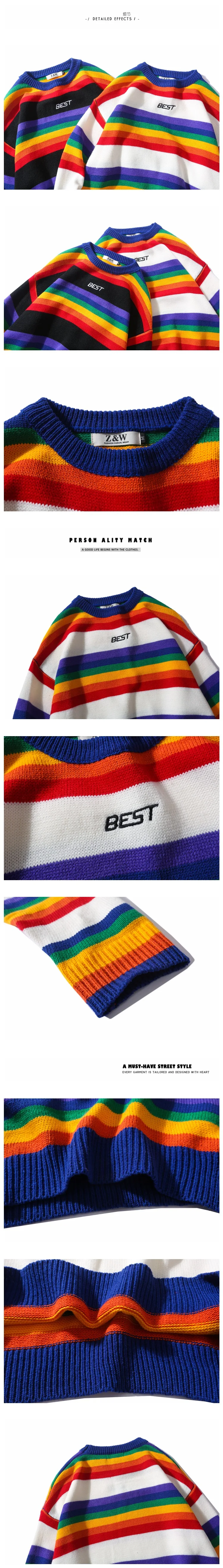 Aesthetic Grunge Retro 90s Vintage Wear Men Rainbow Pullover Sweater Fashion Streetwear sj legal