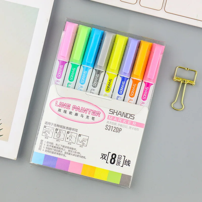 Shands Double-Line Pen Color Drawing Pen 8-Color Set Water-Based Marking Pen Color Signing Pen Dreamy Contour Pen
Shands Double-Line Pen Color Drawing Pen 8-Color Set Water-Based Marking Pen Color Signing Pen Dreamy Contour Pen
