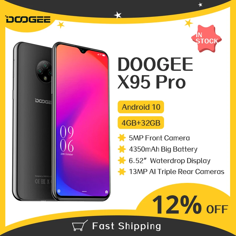 DOOGEE X95 Pro 6 52 'экран Helio A20 4 Гб + 32 ГБ мобильные телефоны 13 МП Тройная камера