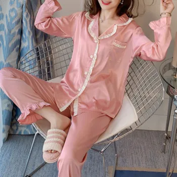 Sexy Pajama women's spring autumn summer thin long sleeve Princess wind ice silk simulation silk home clothes suit lace
Sexy Pajama women's spring autumn summer thin long sleeve Princess wind ice silk simulation silk home clothes suit lace