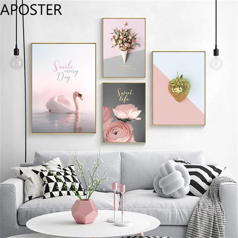 Swan Lake Strawberry Wall Art Canvas Poster Beautiful Pink Rose Print Painting Nordic Decoration Picture Living Room Decor 
Swan Lake Strawberry Wall Art Canvas Poster Beautiful Pink Rose Print Painting Nordic Decoration Picture Living Room Decor