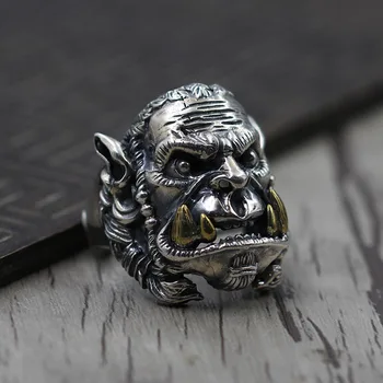 

S925 Sterling Silver Personalized Carved Warcraft Durotan Domineering Ring Thai Silver Jewelry Retro Ring