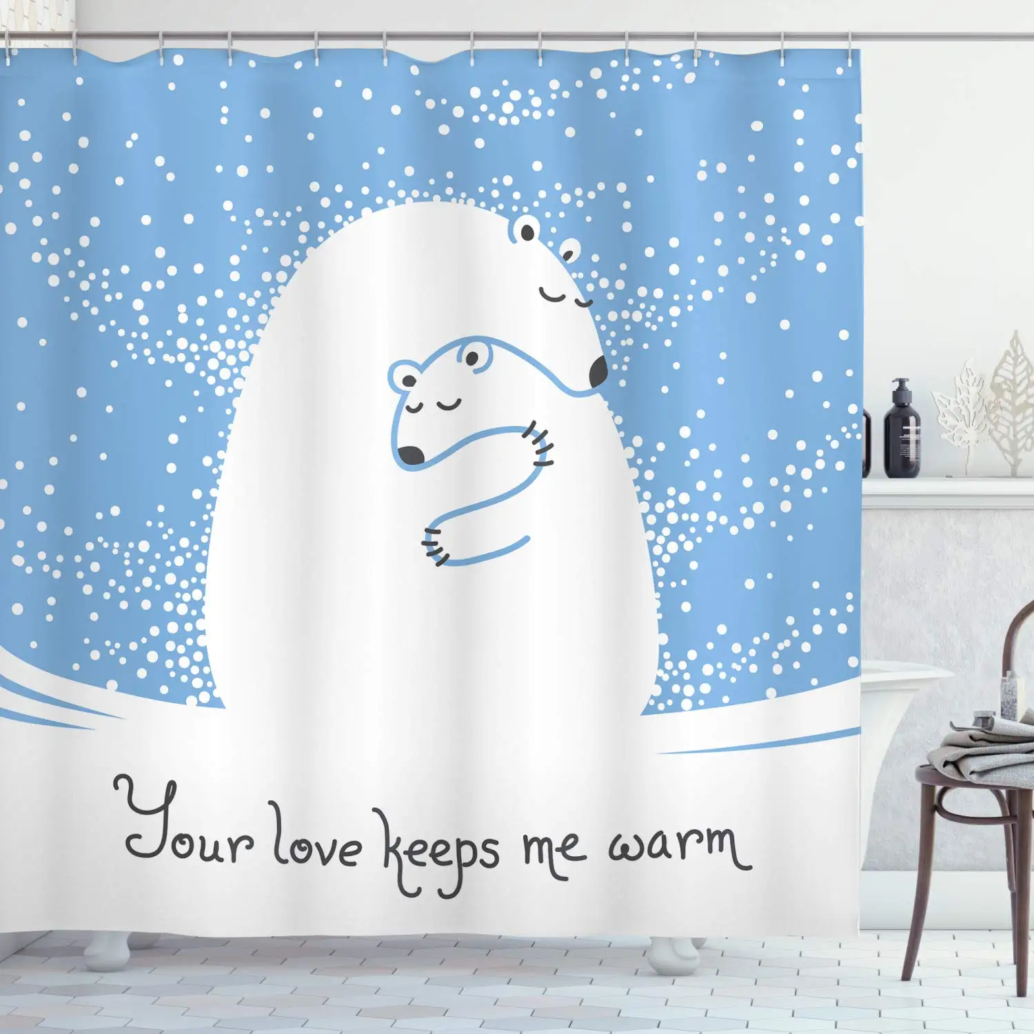 Animal Shower Curtain, Mother Polar Bear Hugging Her Baby in The Snow North Winter Love Keeps Warm Art, Cloth Fabric Bathroom
Animal Shower Curtain, Mother Polar Bear Hugging Her Baby in The Snow North Winter Love Keeps Warm Art, Cloth Fabric Bathroom