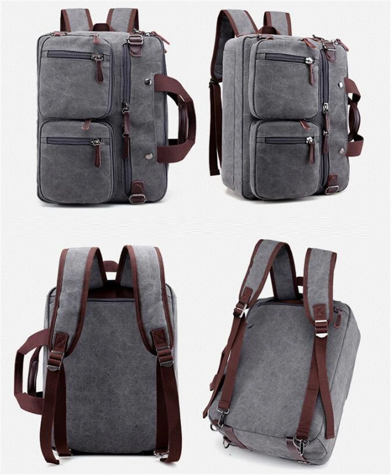 Fashion Men Canvas Bag Leather Briefcase Travel Suitcase Messenger