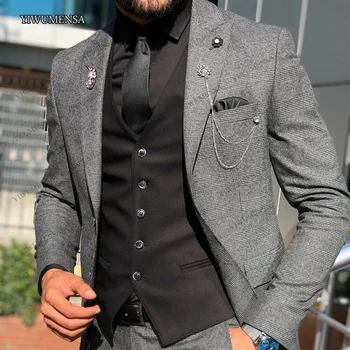 2020 Grey Suit Men Costume Homme Mariage 3 Pieces Suits Houndstooth Jacket With Pants Designers Terno Masculino Slim Fit Tuxedos 
2020 Grey Suit Men Costume Homme Mariage 3 Pieces Suits Houndstooth Jacket With Pants Designers Terno Masculino Slim Fit Tuxedos