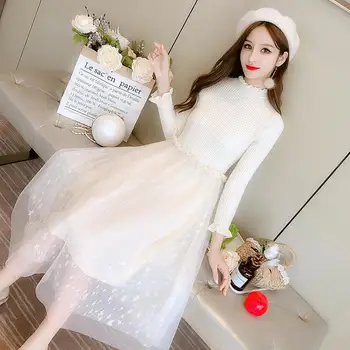 Women New 2020 Spring Autumn Elegant Knitted Sweater Dress Female Long Sleeve Mesh Patchwork Dresses Office Casual Vestidos T407
Women New 2020 Spring Autumn Elegant Knitted Sweater Dress Female Long Sleeve Mesh Patchwork Dresses Office Casual Vestidos T407